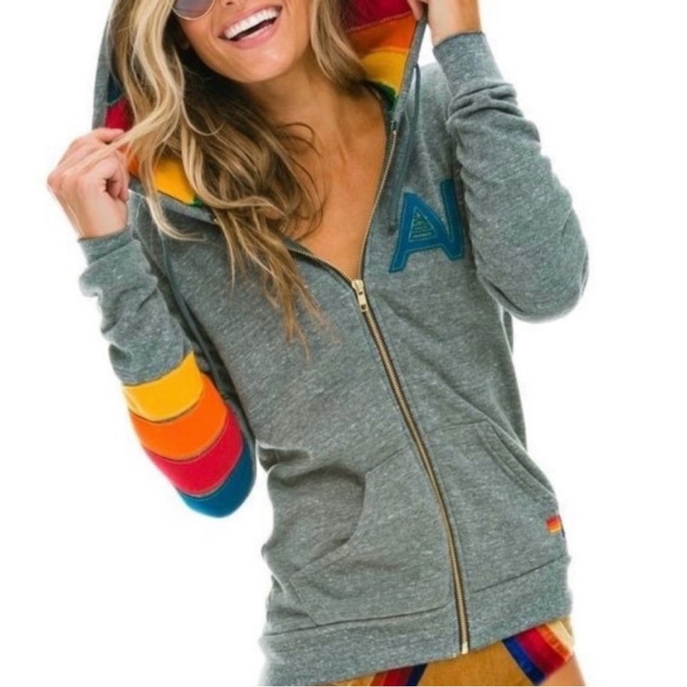 Aviator Nation Rare Rainbow Hoodie Grey